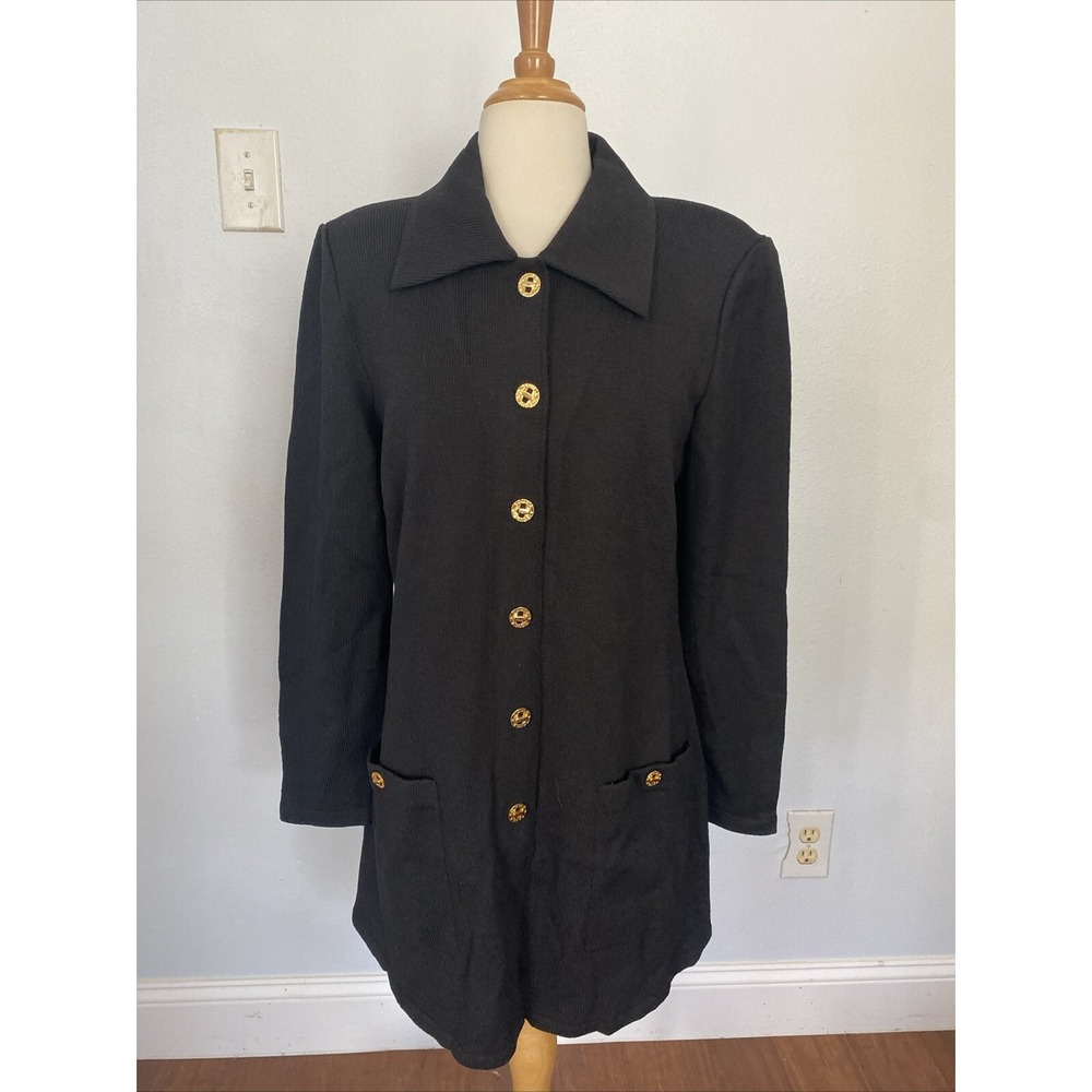 Toula Dress Womens 6 Black Gold Button Stretch‎ Tunic 90s Minimalist